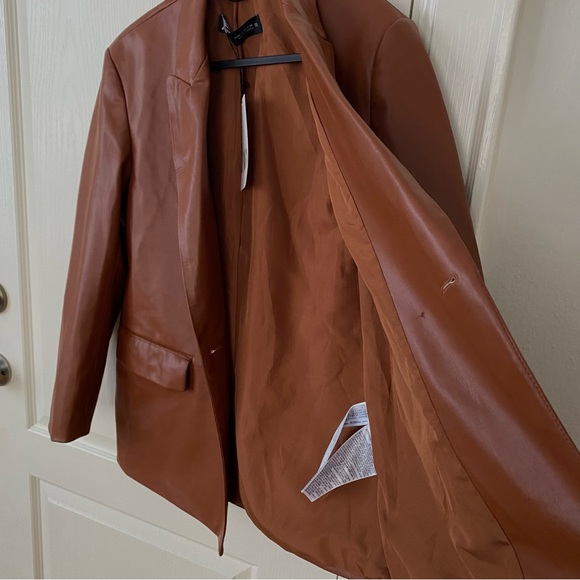 NWT Zara Brown Faux Vegan Leather Oversized Jacket Bloggers' Favorite size XS - Picture 15 of 16